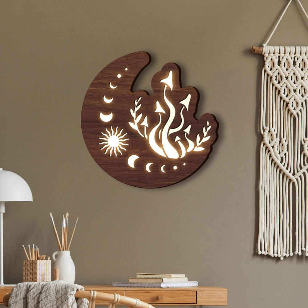 Lámpara colgante decorativa Luna de madera de tilo, vista frontal del diseño