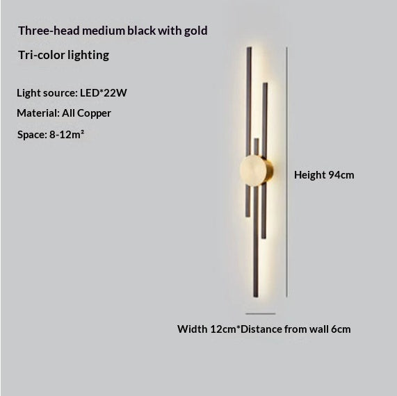 Aplique de pared Sena de cobre lineal, vista de conjunto