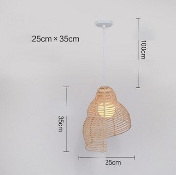 Lámpara colgante Caracol de mimbre, vista frontal del diseño
