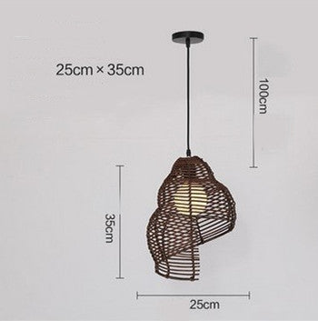 Lámpara colgante Caracol de mimbre, detalle del acabado