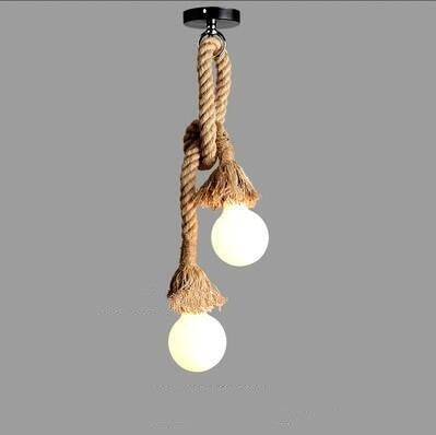 Lámpara colgante Risco de cuerda de cáñamo vintage, detalle de la pantalla y los materiales