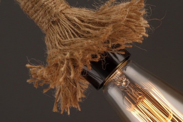 Lámpara colgante Sisal de cuerda de cáñamo, primer plano de los materiales