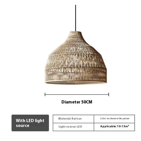 Lámpara colgante Duna de ratán natural, vista frontal del diseño