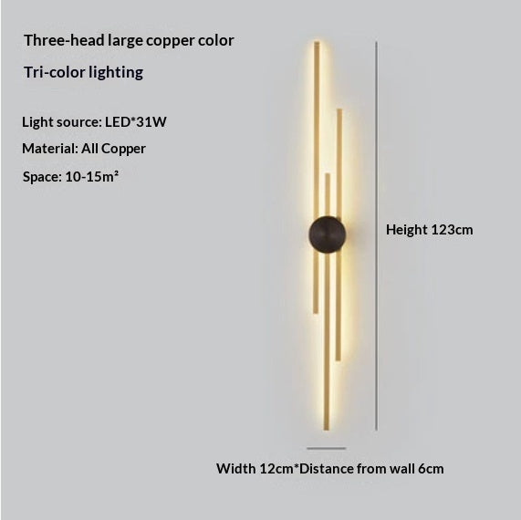 Aplique de pared Sena de cobre lineal, vista frontal del diseño