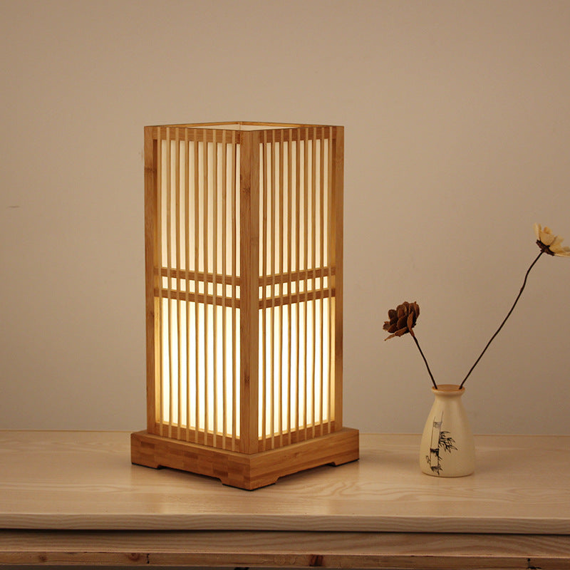 Lámpara de mesa Shoji de bambú, detalle del acabado