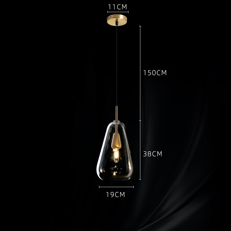 Lámpara colgante Gota de cobre y cristal, vista frontal del diseño
