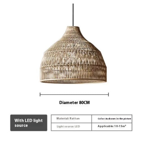 Lámpara colgante Duna de ratán natural, detalle de la pantalla y los materiales
